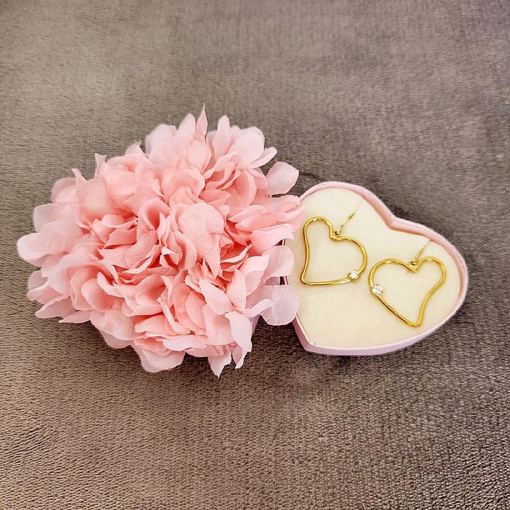 CZ Heart Cut out Heart Hoop Earrings in " Love in Bloom" Box